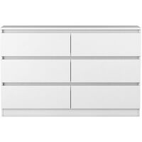 NRG Chest of Drawers Storage Bedroom Furniture Cabinet 6 Drawer White 120x30x77cm