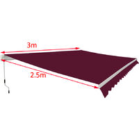 Greenbay Garden Patio Manual Retractable Awning Canopy Sun Shade Shelter Angle Adjustable 3x2.5M Wind Red