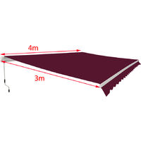 Greenbay Garden Patio Manual Retractable Awning Canopy Sun Shade Shelter Angle Adjustable 4x3M Wind Red