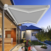 Greenbay Full Cassette Electric Awning Remote Controlled Retractable Garden Patio Sun Shade Shelter With LED Light Kit 4.5x3M - Grey