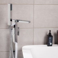 NRG Free Standing Bath Shower Mixer Tap Bathroom Floor Standing Square Filler Kit