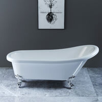 NRG White Traditional Bathroom Luxury Freestanding Slipper Bathtub with Chrome Claw Feet 1700 x 750mm