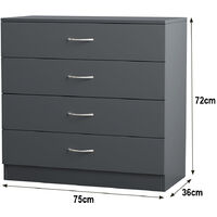 NRG Chest of Drawers Bedroom Furniture Bedside Cabinet with Handle 4 Drawer Grey 75x36x72cm