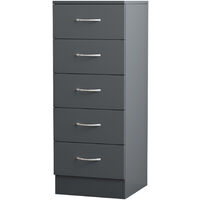 NRG Chest of Drawers Bedroom Furniture Bedside Cabinet with Handle 5 Tall Narrow Drawer Grey 34.5x36x90cm