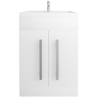 NRG White Bathroom Furniture Storage Cabinet Freestanding Vanity Unit & Basin - 600mm