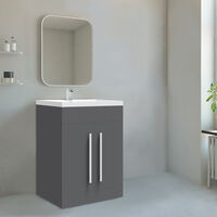 NRG 600mm Bathroom Furniture Storage Cabinet Freestanding Vanity Unit & Basin Gloss Grey