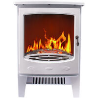 Freestanding Electric Fireplace Home Heater Fireplace Stove Flame Effect 1800W White