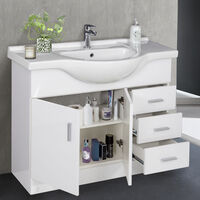 Vanity Basin Unit Bathroom Sink Storage Furniture 1050mm Gloss White