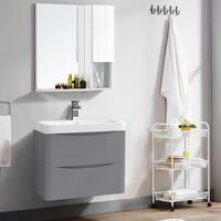 2 Drawer Wall Hung Bathroom Cabinet Vanity Sink Unit with Basin 600mm Gloss Grey