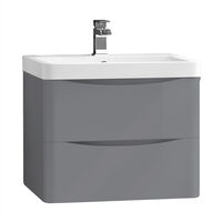 2 Drawer Wall Hung Bathroom Cabinet Vanity Sink Unit with Basin 600mm Gloss Grey