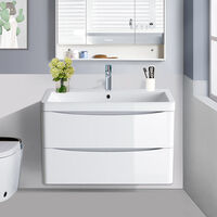 2 Drawer Wall Hung Bathroom Cabinet Vanity Sink Unit with Basin 800mm Gloss White
