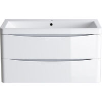 2 Drawer Wall Hung Bathroom Cabinet Vanity Sink Unit with Basin 800mm Gloss White