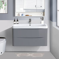 2 Drawer Wall Hung Bathroom Cabinet Vanity Sink Unit with Basin 800mm Gloss Grey