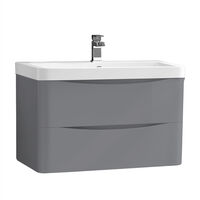 2 Drawer Wall Hung Bathroom Cabinet Vanity Sink Unit with Basin 800mm Gloss Grey