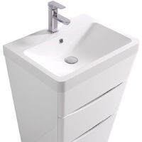 2 Drawer Floor Standing Bathroom Cabinet Storage Furniture Vanity Sink Unit 600mm Gloss White