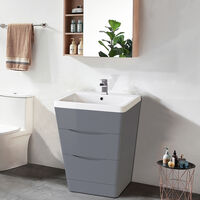 2 Drawer Floor Standing Bathroom Cabinet Storage Furniture Vanity Sink Unit 600mm Gloss Grey