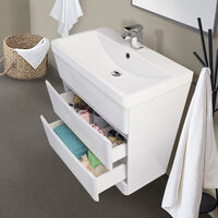 2 Drawer Floor Standing Bathroom Cabinet Storage Furniture Vanity Sink Unit 800mm Gloss White
