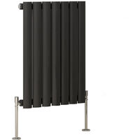 Anthracite Oval Radiator Designer Panel Radiators Bathroom Central Heating with Angled Manual Pair of Valves 600x413mm Horizontal Single