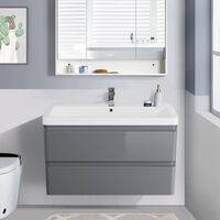 800mm Bathroom Vanity Unit Resin Basin Sink Storage Wall Hung Cabinet Gloss Grey