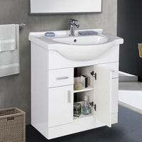 750mm Bathroom Vanity Unit Floror Standing Cabinet with Close Coupled Toilet WC Pan
