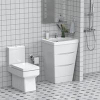 600mm Bathroom Basin Sink Vanity Unit Floor Standing Storage Cabinet Gloss White with Close Coupled Toilet WC Pan