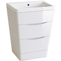 600mm Bathroom Basin Sink Vanity Unit Floor Standing Storage Cabinet Gloss White with Close Coupled Toilet WC Pan