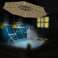 3M Patio Hanging LED Parasol Garden Sun Shade Banana Umbrella Cantilever Taupe