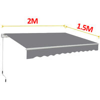 Grey Patio Manual Awning Garden Canopy Sun Shade Retractable Shelter 2x1.5M