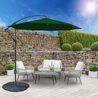 3M Outdoor Hanging Parasol Patio Banana Sun Shade Garden Canopy Umbrella Green with Base