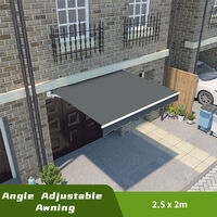 Greenbay Patio Awning Manual Garden Sun Shade Retractable Shelter Canopy Angle Adjustable 2.5 x 2m Grey