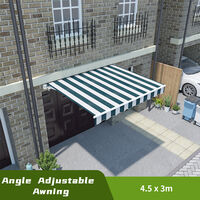 Greenbay Manual Awning Retractable Angle Adjustable Canopy Patio Garden Sun Shade Shelter 4.5 x 3m Green-White