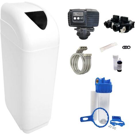 Addolcitore D'acqua 25l Valvola Fleck 5600 Sxt Vaschetta Bianca Completa - Kit Essenziale