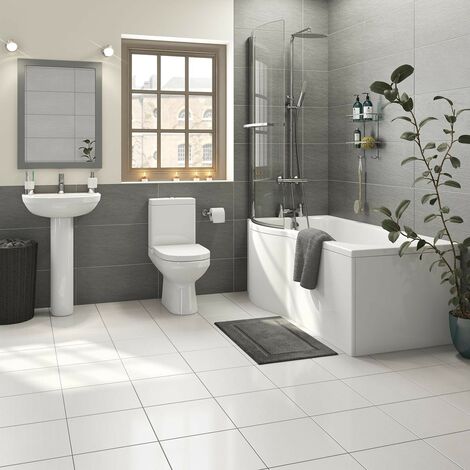 Orchard Balance bathroom suite with left handed P shaped shower bath 1675 x 850