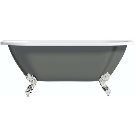 The Bath Co. Dalston grey back to wall freestanding bath with chrome ball and claw feet