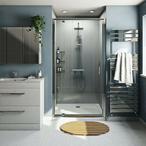 Orchard 6mm pivot shower door with stone tray 900 x 800