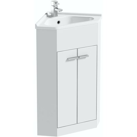 Clarity Compact white corner floorstanding vanity unit and ceramic basin 580mm with tap