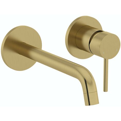 Mode Spencer round brushed brass wall mounted basin mixer tap - Brass