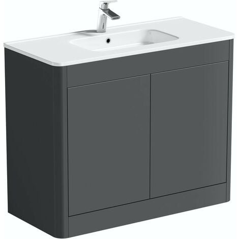 Mode Carter slate gloss grey floorstanding vanity unit and ceramic basin 1000mm - Grey