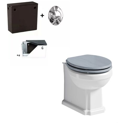 The Bath Co. Traditional back to wall toilet with Beaumont powder blue wooden toilet seat and concealed cistern
