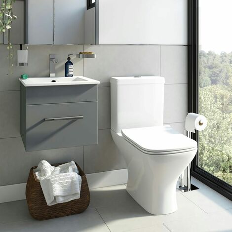 Orchard Derwent stone grey cloakroom suite with square close coupled toilet - Grey