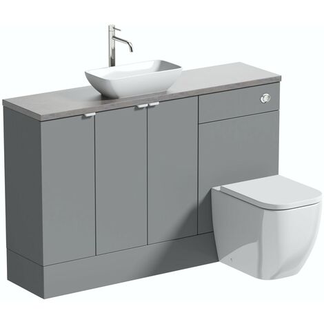Reeves Wyatt onyx grey small fitted furniture combination with mineral grey worktop and countetop basin
