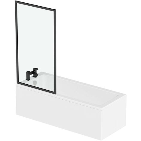 Orchard square edge straight shower bath with 6mm black framed shower screen 1800 x 800