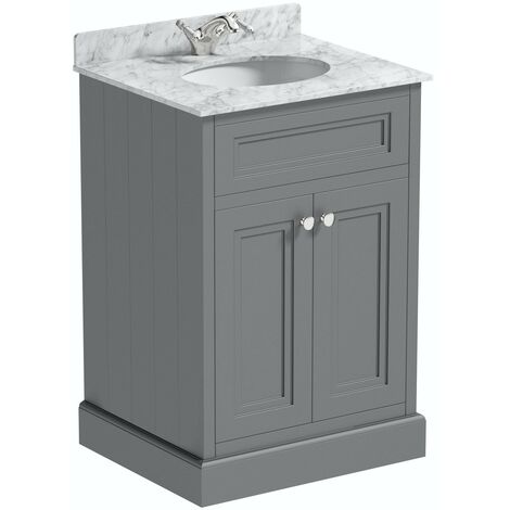 The Bath Co. Chartham slate matt grey floorstanding vanity unit and white marble basin 600mm with tap