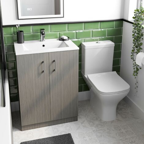 Orchard Lea avola grey floorstanding vanity unit 600mm and Derwent square close coupled toilet suite - Grey
