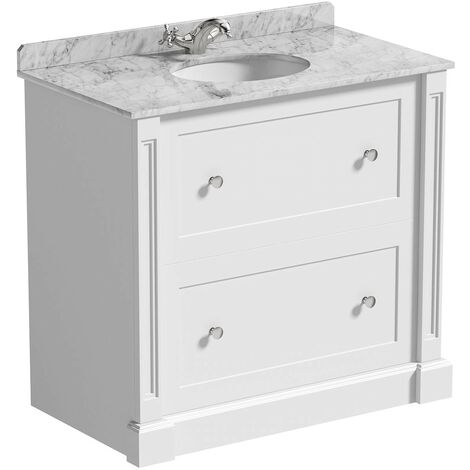 The Bath Co. Burghley matt white floorstanding vanity unit and white marble basin 900mm with tap