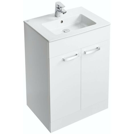 Ideal Standard Tempo gloss white vanity door unit and basin 600mm - White