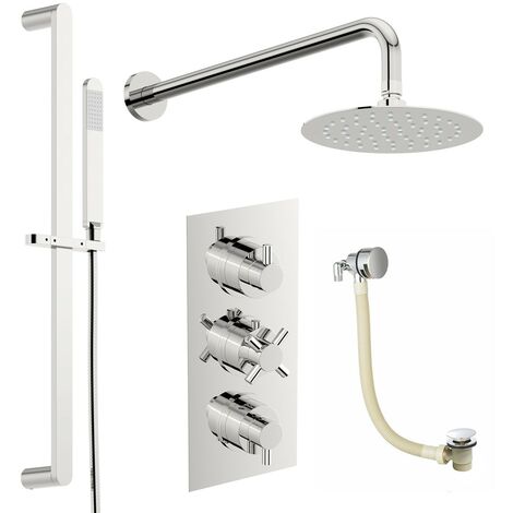 Mode Tate thermostatic mixer shower with wall shower, slider rail and bath filler 200mm shower head - Chrome