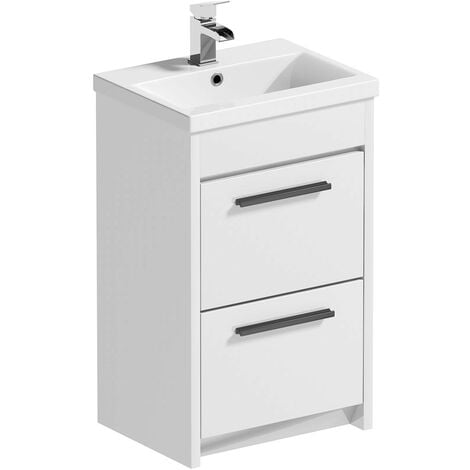 Clarity white floorstanding vanity unit with black handle and ceramic basin 510mm