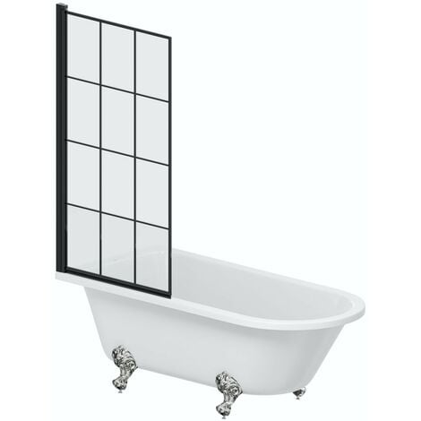 Orchard Dulwich freestanding shower bath with 8mm black framed shower screen 1500 x 780 - White