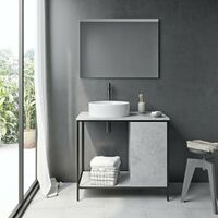 Mode Bergne dark concrete grey washstand and black steel frame 812mm with Calhoun countertop basin, tap, waste and trap